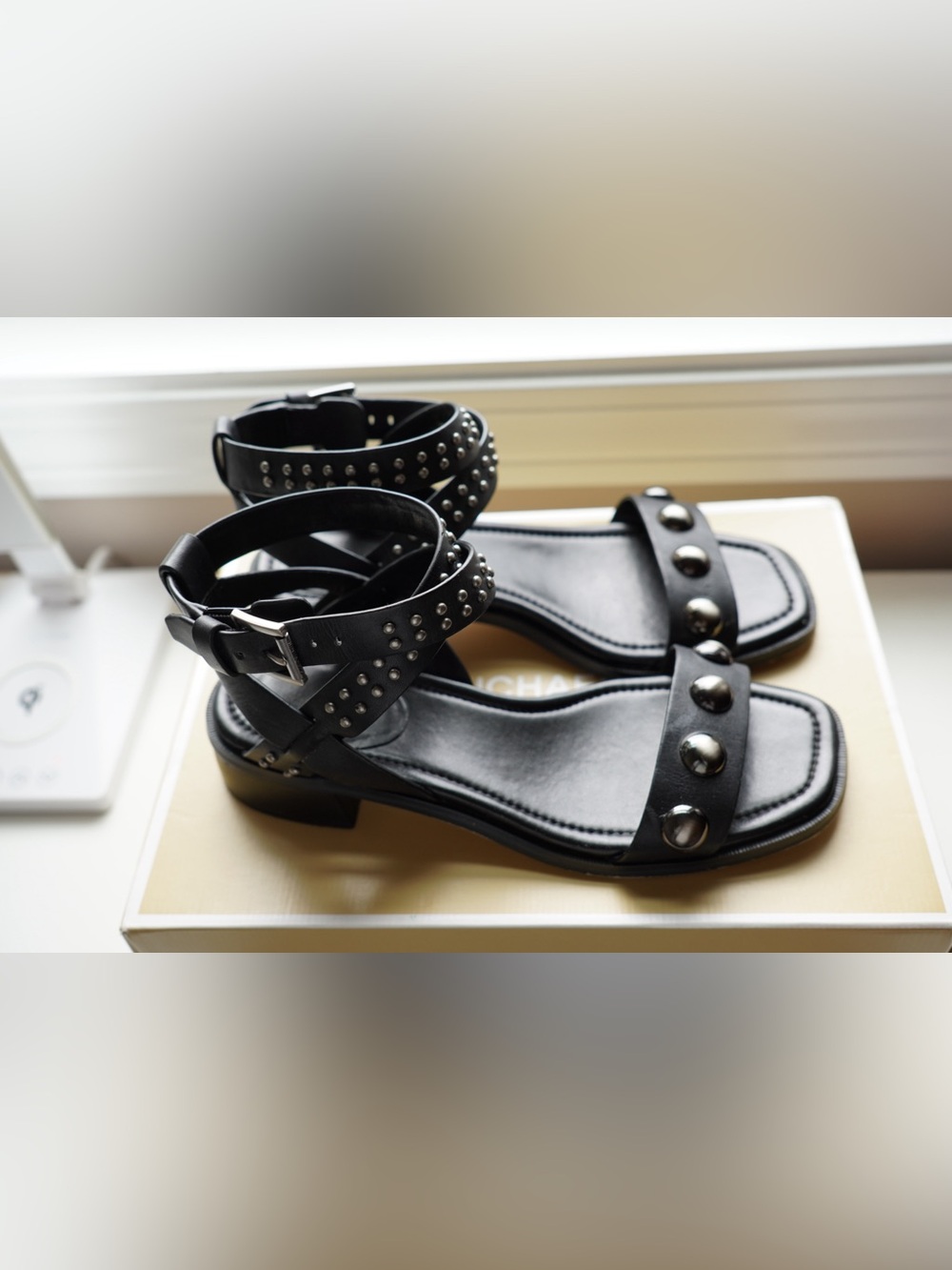 Michael Kors Black Studded Ankle Strap Sandals Size 6